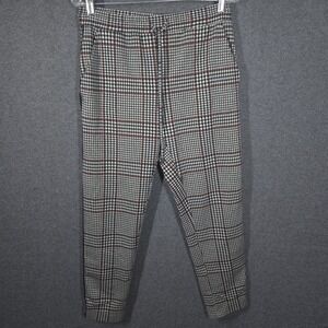 Anthropologie Plaid Slim Ankle Pants‎ XS Red Black White Check Trousers